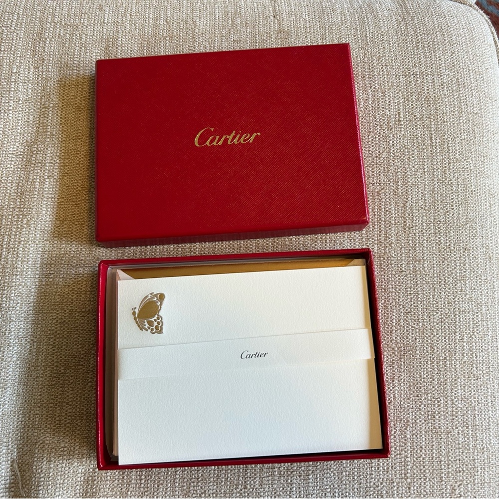 Cartier Embossed Butterfly Stationery Set. White and Gold Envelopes